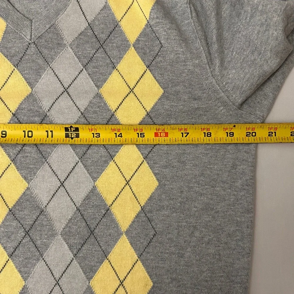 Banana Republic Sweater Mens S‎ Gray Yellow Argyle Silk Cashmere Blend V-Neck